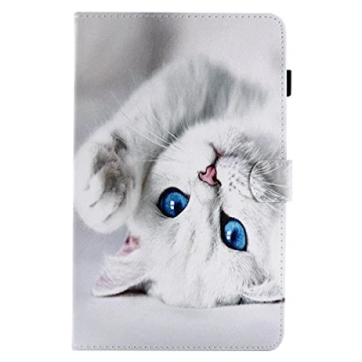 Immagine di ONETHEFUL Custodia Libro Cover per Samsung Galaxy Tab A / A6 10.1&quot; 2016 T580 T585 Tablet Custodie Protettiva Covers con Stand e PU Pelle gatto bianco