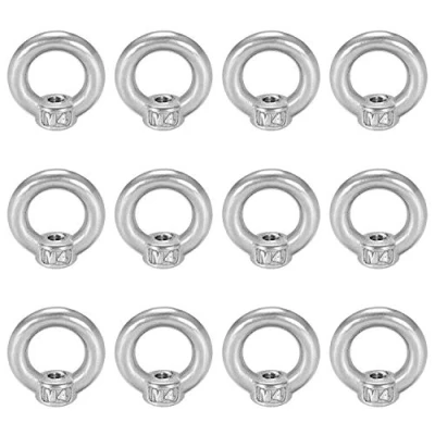 Immagine di Occhiello di Sollevamento M4 12Pzi Dado Inox Filettato Femmina Forma Anello Hardware per Montaggio su Fune, Accessori Sollevamento, Lucidatura Superficiale, Argento