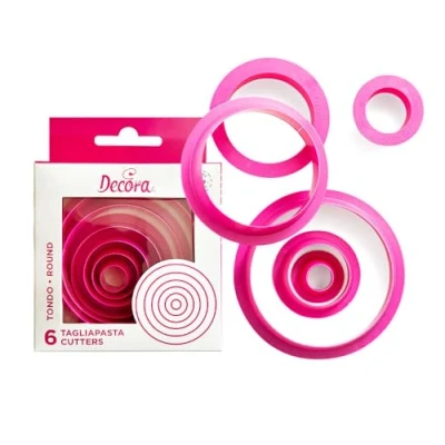 Immagine di Decora 0255300 Set 6 Tagliapasta Tondo 1,5 2,5 3,5 5 6,5 8 H 2,2 Cm, Plastica, Rosa