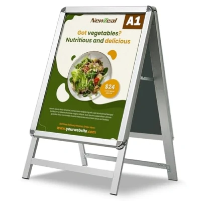 Immagine di NewZeal a Board Supporto per poster formato A1, doppio lato, in alluminio, con cornice scatto, pubblicità all&#039;aperto, argento
