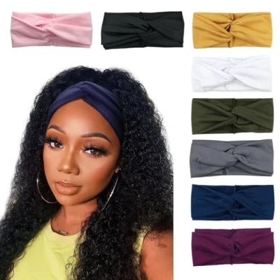 Immagine di DRESHOW 8 Pezzi Fasce per Capelli Elastica Turbante Fascia Cerchietti Annodato Accessori Donna e Ragazza