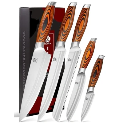 Immagine di WILDMOK Set di 5 coltelli per utensili da cucina, coltello cucina professionale in acciaio inossidabile tedesco, serie Tang