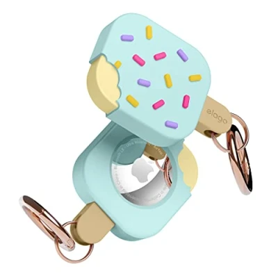 Immagine di elago Custodia Ice Cream Gelato in Silicone Compatibile con AirTag Case, Air Tag Keychain Protezione da Cadute, Tracciamento di Chiavi, Zaini, Dispositivo non Incluso (Verde Menta)