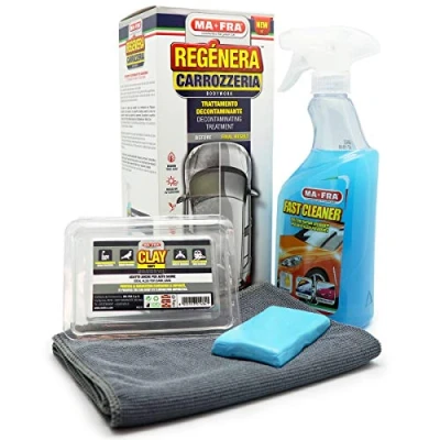 Immagine di Mafra, Kit Regénera Carrozzeria, Trattamento Completo per Parti Esterne di Auto e Moto, Deterge le Superfici da Sporco Smog, Composto Fast Cleaner Clay Bar Soft