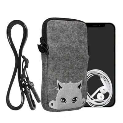 Immagine di kwmobile Custodia in Feltro con Zip per Smartphone Portacellulare a Tracolla Porta Cellulare da Collo Universale Cover Borsa Telefono