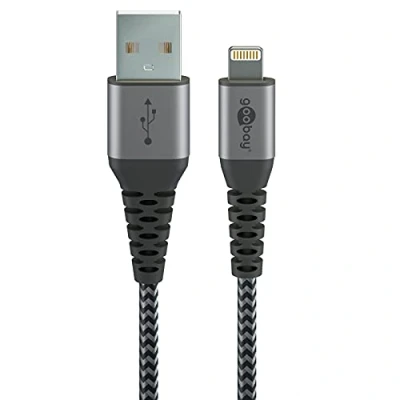 Immagine di goobay 49269 Cavo Lightning certificato Apple MFi, extra robusto, con connettori in metallo, 2 m, colore: Grigio