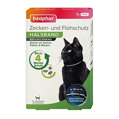 Immagine di beaphar Collare antizecche e pulci per Gatti a Partire da 12 Settimane Repellente 4 Mesi di Protezione zecche, zanzare Resistente alla Pioggia Riflettente Lunghezza Cinturino
