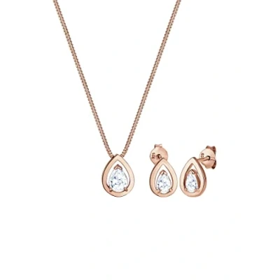 Immagine di Elli Set Collana e Orecchini in Argento 925 con Zirconia Cubica Bianco, Oro Rosa