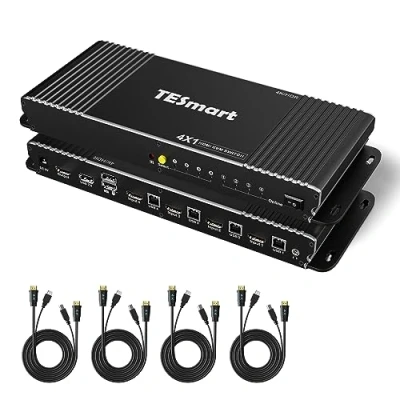 Immagine di TESmart HDMI KVM 4 Porte 4K 60Hz Versione Avanzata Switch In 1 Uscita Ultra HD Con Porta USB 2.0 e Audio L/R 18 Gbps HDCP 2.2 HDR10 Dolby Vision Collega Computer un Monitor/TV Nero
