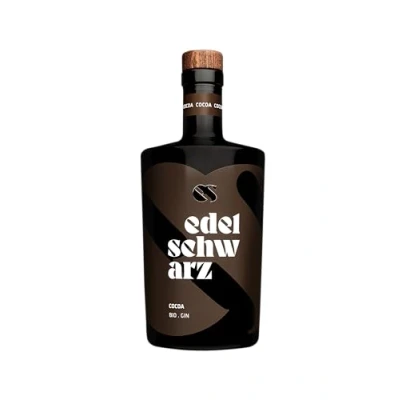 Immagine di edelschwarz Cocoa Bio Gin, 500 ml, 42% vol. premium handcrafted Gin Cacao pregiato della fava originale Chuncho in armonia con botaniche biologiche alpine Qualità Made Alto Adige