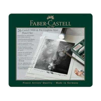 Immagine di Faber Castell 115224 Set di matite Pitt Graphite Matt &amp; 9000, 20 pezzi, incl. salvietta per carta, gomma, gomma impastata e temperino