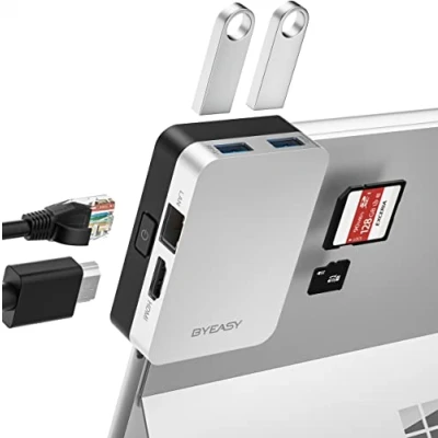 Immagine di BYEASY Surface Pro 8 Docking Station, Hub USB C 6 in 1 con HDMI 4K, LAN Ethernet 1000M, lettore di schede SD/TF, 2 3.0 espansione appositamente progettato per