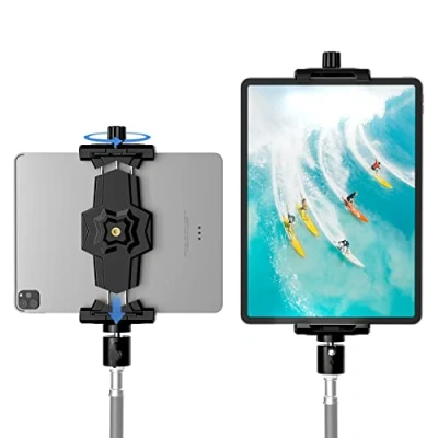 Immagine di KDD Adattatore per treppiede iPad e tablet telefono con testa a sfera, supporto ruotabile 360 Pro12.9 Mini, Galaxy Tab, selfie stick 5.3 10.6&#039;&#039;(Nero)