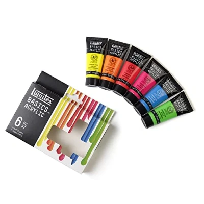 Immagine di Liquitex 3699400 Basics Pittura acrilica, Pigmenti per artisti monopigmentati, Resistente alla luce, durevole nel tempo, Finitura satinata, Set di colori 6 Tubetti da 22 ml
