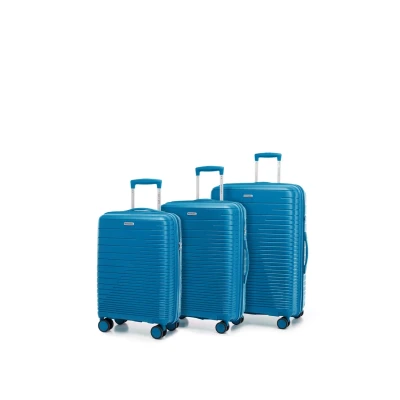 Immagine di WITTCHEN FUERTA Line Set di 3 valigie Bagaglio rigido Valigia espandibile in polipropilene con strisce lucide 4 rotelle doppie Manico telescopico Serratura TSA Taglia (S+M+L) Blu