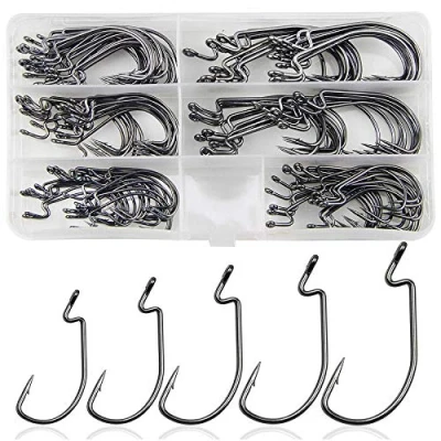 Immagine di Shaddock Set di ami da pesca per offset con scatola plastica, Esche in gomma, Jigs Creature acqua salata (120 pezzi/scatola (1# 5/0))
