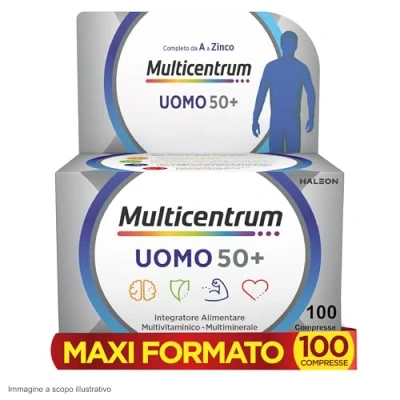 Immagine di Multicentrum Uomo 50+ Integratore Alimentare Multivitaminico Completo, con Vitamina D3, Supporto Contro la Stanchezza per Uomini oltre 50 anni, 100 Compresse​