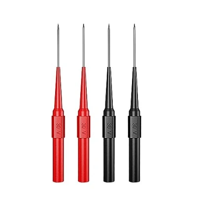 Immagine di Cleqee 4x sonde di test, sonda ad ago perforante isolata per multimetro, punte della test da 0,7 mm con presa 4 cavo prova spina a banana, misurare piccoli pin IC