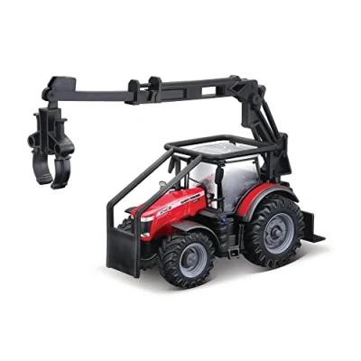 Immagine di Bburago B18 31671 Massey FERGUSSON 8740S Trattore con caricatore frontale e 3 tronchi, colori assortiti
