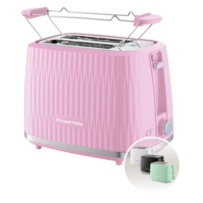 Immagine di Russell Hobbs 27372 56 Tostapane 2 Fette, 6 Gradi di Doratura, con Pinze, Scongela, Riscalda, Cancella Selezione, Vassoio Raccogli Briciole, Riscalda Panini, Esterno Testurizzato, Eden Lampone