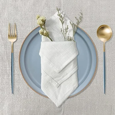 Immagine di Tovaglioli Stoffa 6 Pezzi in Lino Lavabili Riutilizzabili Bianco 40 x cm per Cucina Ristorante Bar Natale Pasqua