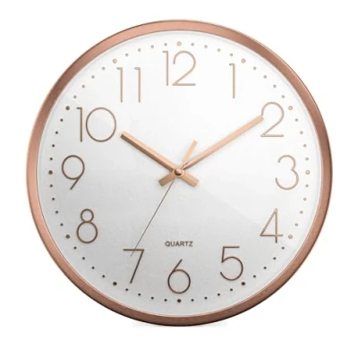 Immagine di Mebus Orologio da parete al quarzo, senza ticchettio, rumore, telaio in alluminio, quadrante arabo, cifre 3D, lancette colore: rosa + bianco, 30 cm