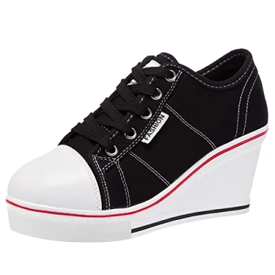 Immagine di ANUFER Donna Tacco a Zeppa Allacciare Tela Scarpa da Ginnastica Espadrillas Nero SN02435 EU37