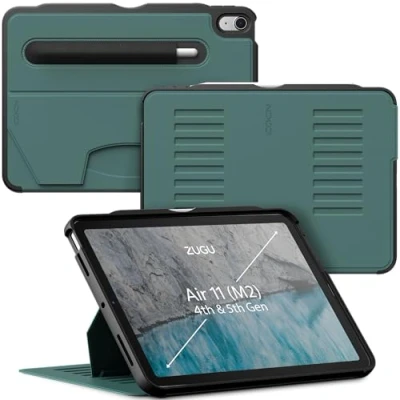 Immagine di ZUGU CASE iPad Air M2 6a / 5a 4a Generazione (2024/2022 2020) 11/10.9 Pollici Cover Protettiva Sottile con 8 Angoli Regolabili Magnetico, Ricarica di Apple Pencil, Auto Svegliati/Sonno [Pino]