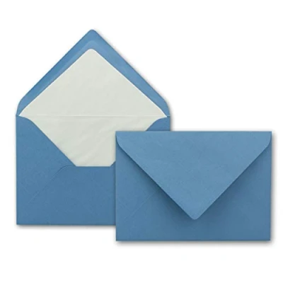 Immagine di 50 buste per lettere, formato DIN B6, 12,5 x 17,6 cm, carta vergata, fodera in velina bianca, Natale e occasioni festive, colore azzurro cielo