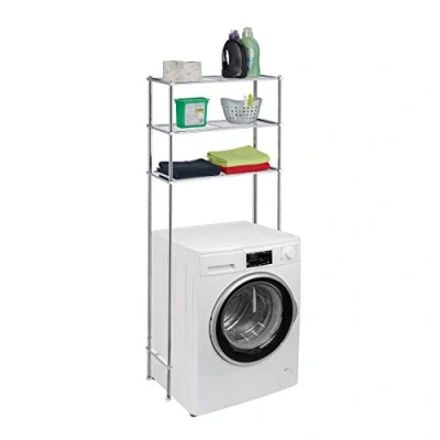 Immagine di Relaxdays Mobile per Lavatrice in Metallo, 3 Scaffali Bagno o Lavanderia, sopra WC HxLxP 162,5x67x30 cm, Argento, Plastica Ferro