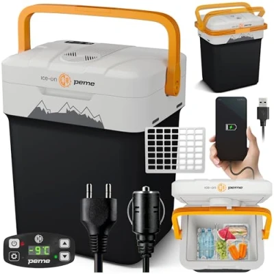 Immagine di peme Essential 23 L Adventure Orange Termoelettrico con Modalità ECO AC/DC per Raffreddare e Riscaldare Box Frigo Connessione 12 Volt 230 Mini Frigorifero