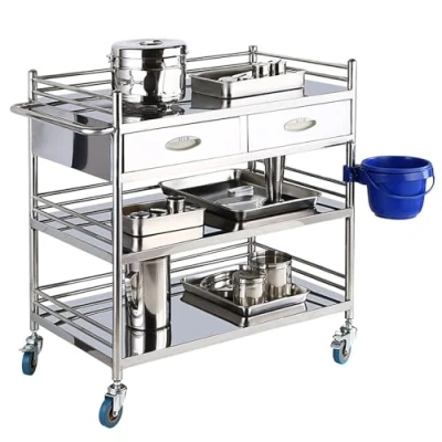 Immagine di Acciaio inox Carrello, carrello medico, per laboratorio odontoiatrico con ruote commerciali silenziose a 360 e un cassetto, maniglia, laboratorio, ospedale ( Size