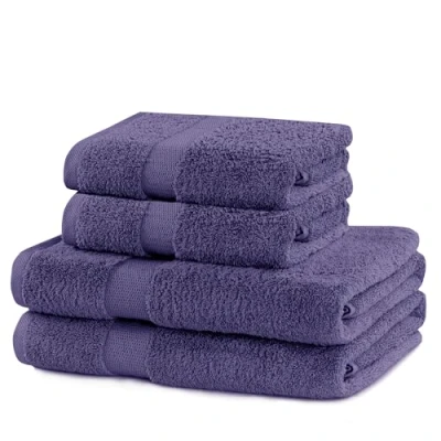Immagine di DecoKing Set di 4 asciugamani in cotone qualità 525 g/m², 50 x 100 cm e 2 teli da bagno 70 140 cm, viola assorbenti Marina