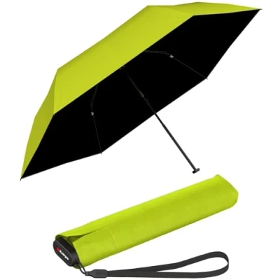Immagine di Knirps ultra US.050 Slim Manual, ombrello tascabile leggero e piatto, resistente alle tempeste, antivento, 21 cm, Lime con rivestimento nero, 90 cm