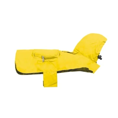 Immagine di Record Impermeabile Pocket per Cani con Cappuccio Regolabile. Cappotto tascabile e ripiegabile chiusura a strappo. Giacca Antipioggia il foro guinzaglio(Giallo, XXL)
