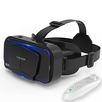 Immagine di Occhiali VR, Realtà Virtuale 3D, per Film e Giochi Smartphone 4.7 7 Pollici [con controller] Nero