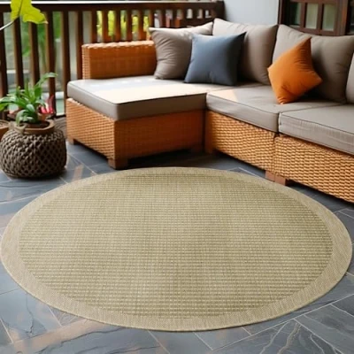 Immagine di Carpetsale24 Tappeto da Esterno Impermeabile 120 cm Rotondo Verde Resistente alle Intemperie e Lavabile in Lavatrice per Terrazza, Balcone, Campeggio, Giardino