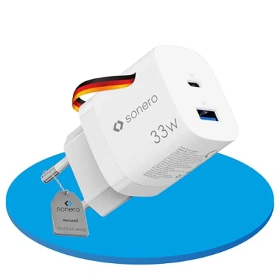 Immagine di sonero caricatore USB, 1x porta USB C da 33 watt, A 30 rapido GaN, alimentatore per cellulari, bianco