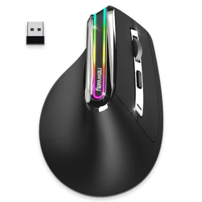 Immagine di NEWWAY 2024 Nuovo Mouse verticale senza fili A9 WiFi 2.4 GHz Bluetooth 3.0/5.0 USB C Ricaricabile RGB 2400 DPI Ergonomico Silenziatore Nano ricevitore integrato 10 M Nero