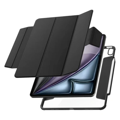 Immagine di Spigen Cover AirSkin Pro Compatible con iPad Air 6a Generazione 13 Polici coperchio magnetico staccabile, retro trasparente e portamatite Nero