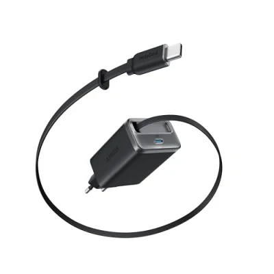 Immagine di Anker Nano Caricatore iPhone USB C da 35W compatto ad alta velocità con 2 porte e cavo retrattile InstaCord integrato, compatibile 16/15/14, iPad, Pixel altri dispositivi.