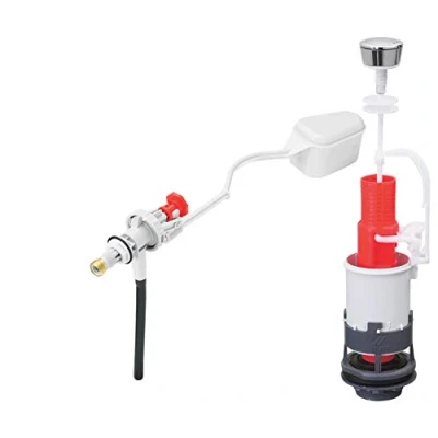 Immagine di Wirquin 10724138 caccia d&#039;acqua wc completa meccanismo semplice MP &amp; rubinetto galleggiante con alimentazione laterale F80, grigio e rosso