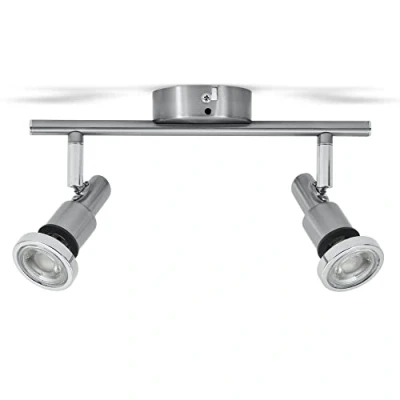 Immagine di B.K.Licht Faretti LED orientabili, Lampadario bagno resistente agli schizzi d&#039;acqua IP44, include 2 lampadine GU10 5W 400Lm, Plafoniera da soffitto metallo color nickel opaco, luce calda 3000K, 230V