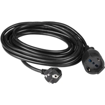 Immagine di POLY POOL PP2624.1QB Prolunga Elettrica Nera 250V Cavo Elettrico Estensibile 5 Metri, Spina 16A 2P+T Salvaspazio, Presa Schuko P40 10A/16A Pluristandard (Italiana E Tedesca)
