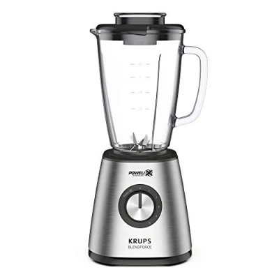 Immagine di Krups KB439D Blendforce 2 mixer 800 Watt 5 velocità funzione pulsazioni contenitore in vetro termico da 1,75 litri (volume utile: 1,25 litri) antiurto tritatutto per ghiaccio acciaio