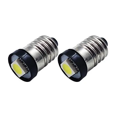 Immagine di Ruiandsion 2 lampadine LED E10 DC 3 V 0,5 W 6000 K bianco 5050 1SMD lampadina per torcia faro, terra negativa