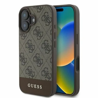 Immagine di CG Mobile Guess GUHCP16SG4GLBR Custodia rigida per iPhone 16 da 6,1&quot;, 4G, motivo a righe, colore: Marrone