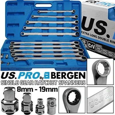 Immagine di US. PRO by Bergen Chiave aeronautica a doppio anello extra lunga con chiavi cricchetto 8 19 mm (Bergen completamente rebranding per PRO)