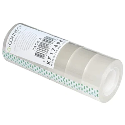 Immagine di Q Connect KF17494 Nastro adesivo trasparente, 6 rotoli, 24 mm x 30 m, per scuola, casa, ufficio