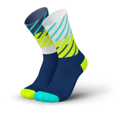 Immagine di INCYLENCE Calzini da corsa per uomo e donna con leggera compressione, 1 paio, Diagonals Navy Canary, 35 38